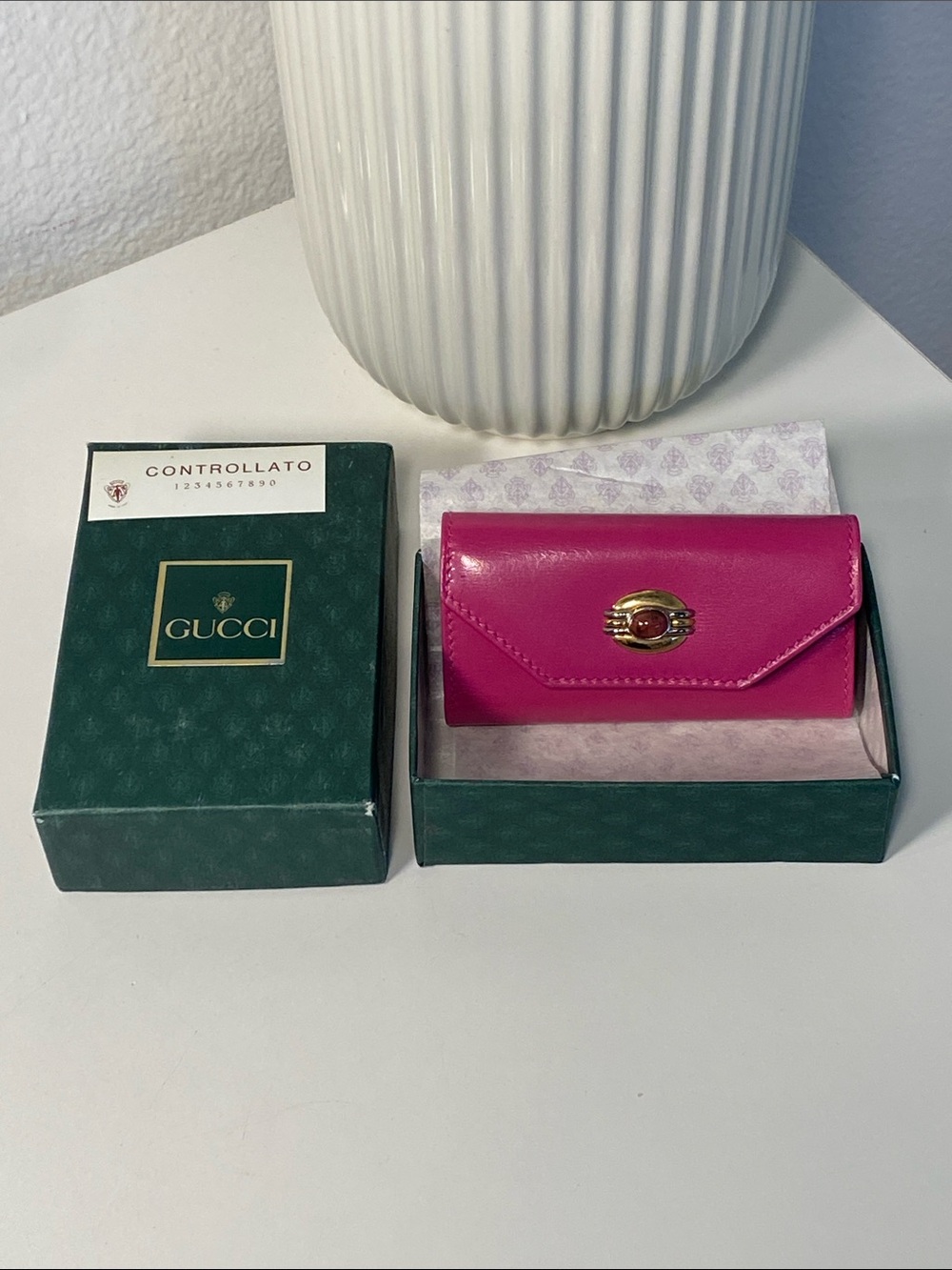 NIB Vintage GUCCI Cabuchon Leather Key Holder Case - Picture 5 of 10